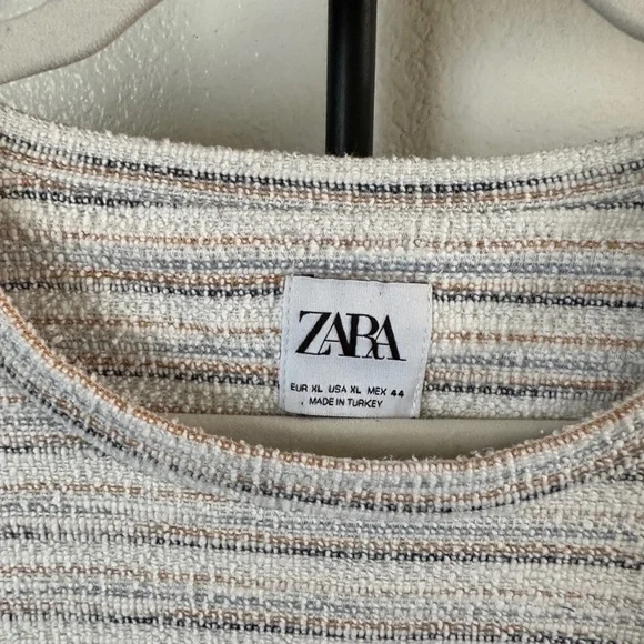 Zara Textured Knit Striped Oversized T-Shirt Top Tee - Picture 6 of 6